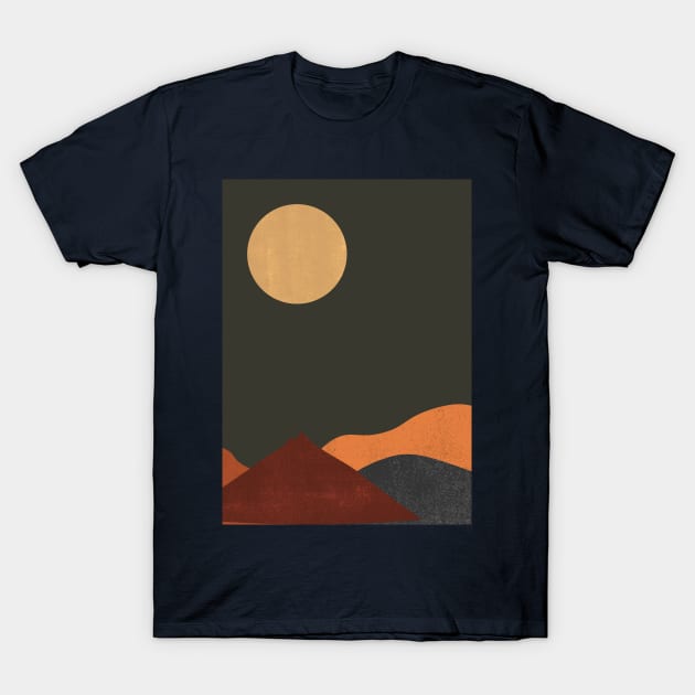 Sun & Moon Artwork With mountains. Boho art of moon at night and terracotta mountains. T-Shirt by waltzart